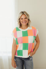Multi Color Checker Sweater Vest