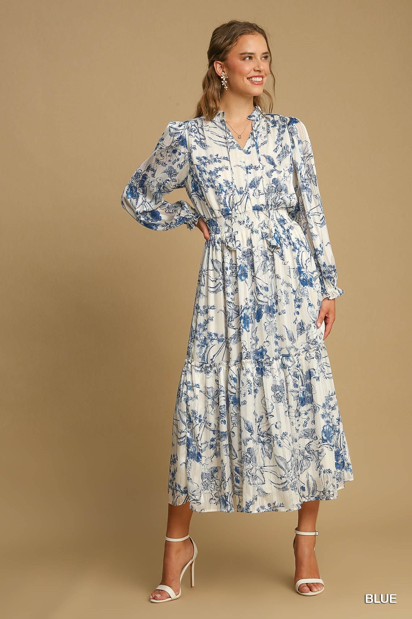 Floral Landscape Midi Dress S / Blue Floral Landscape Midi Dress S / Blue
