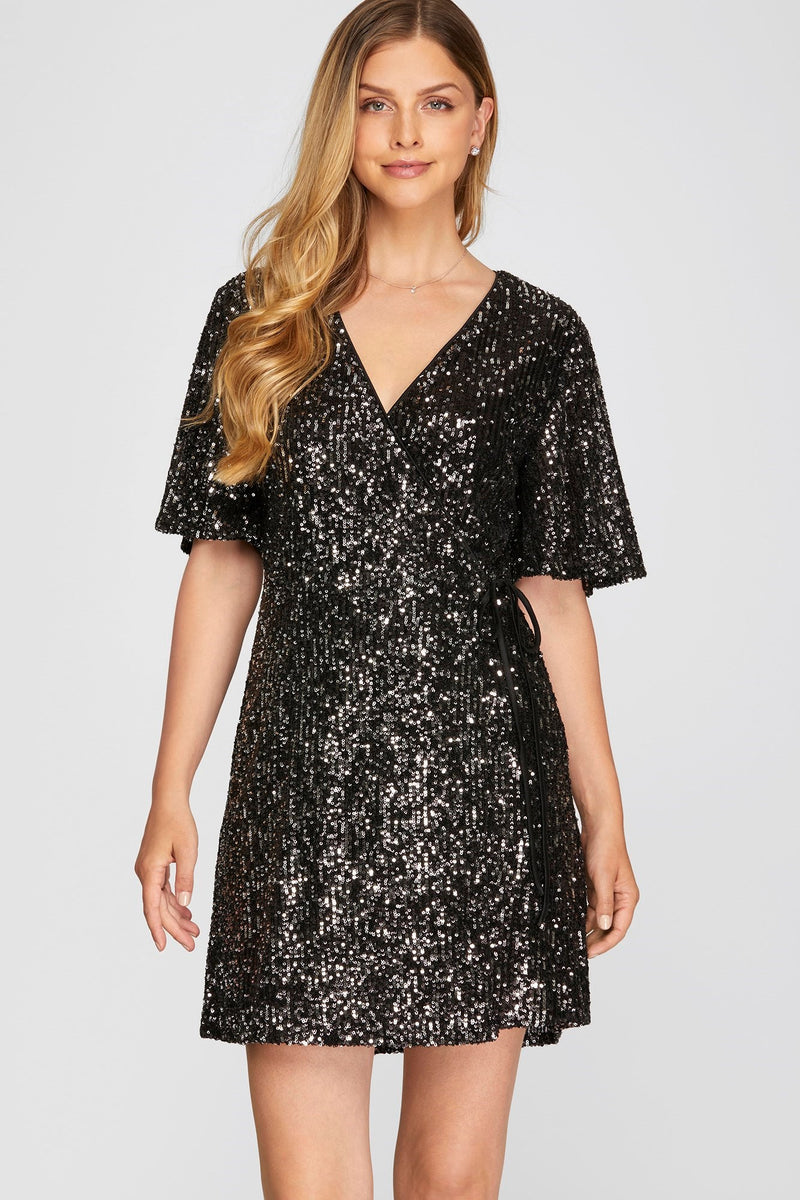 Sequin Wrap Dress