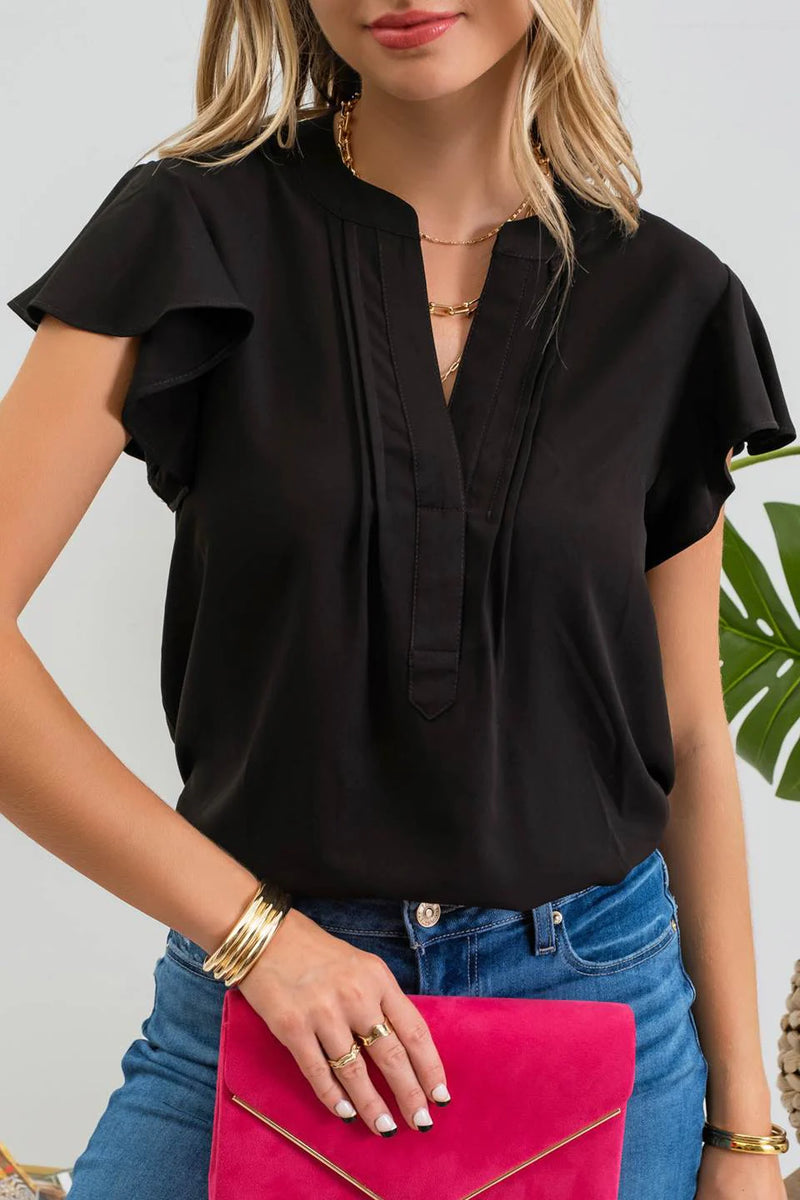Solid Flutter Sleeve Woven Top