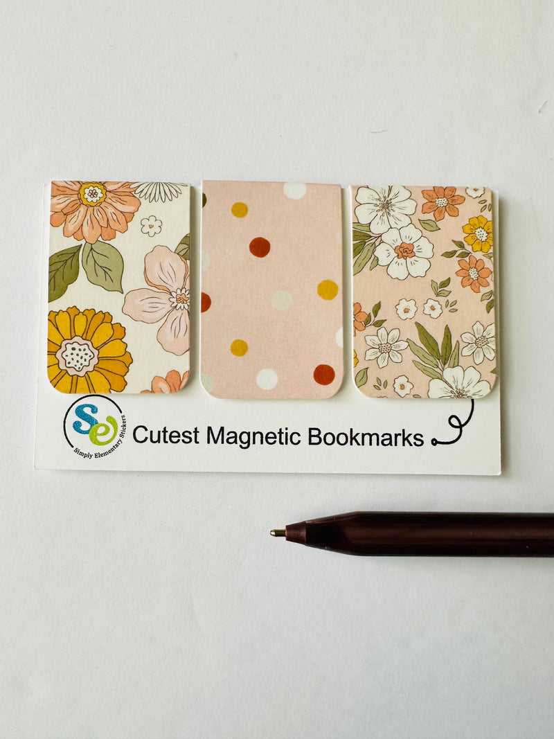 Floral Print Magnetic Bookmark Set