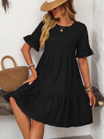 Mandy Ruffled Ruched Round Neck Half Sleeve Dress