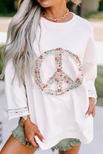 Peace Patch Round Neck Long Sleeve Top