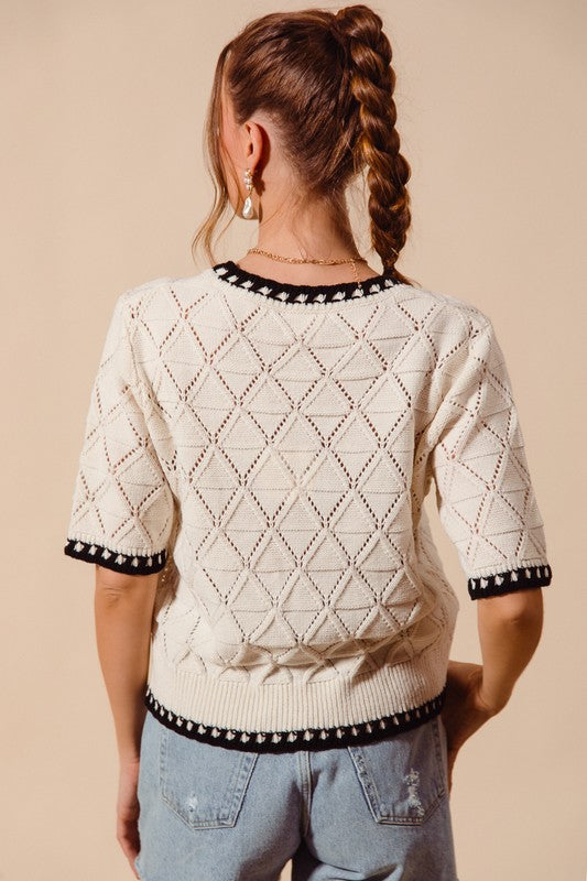 Diamond Pointelle Sweater