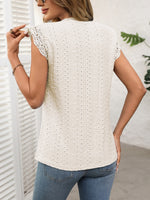 Lace Detail Round Neck Cap Sleeve Top