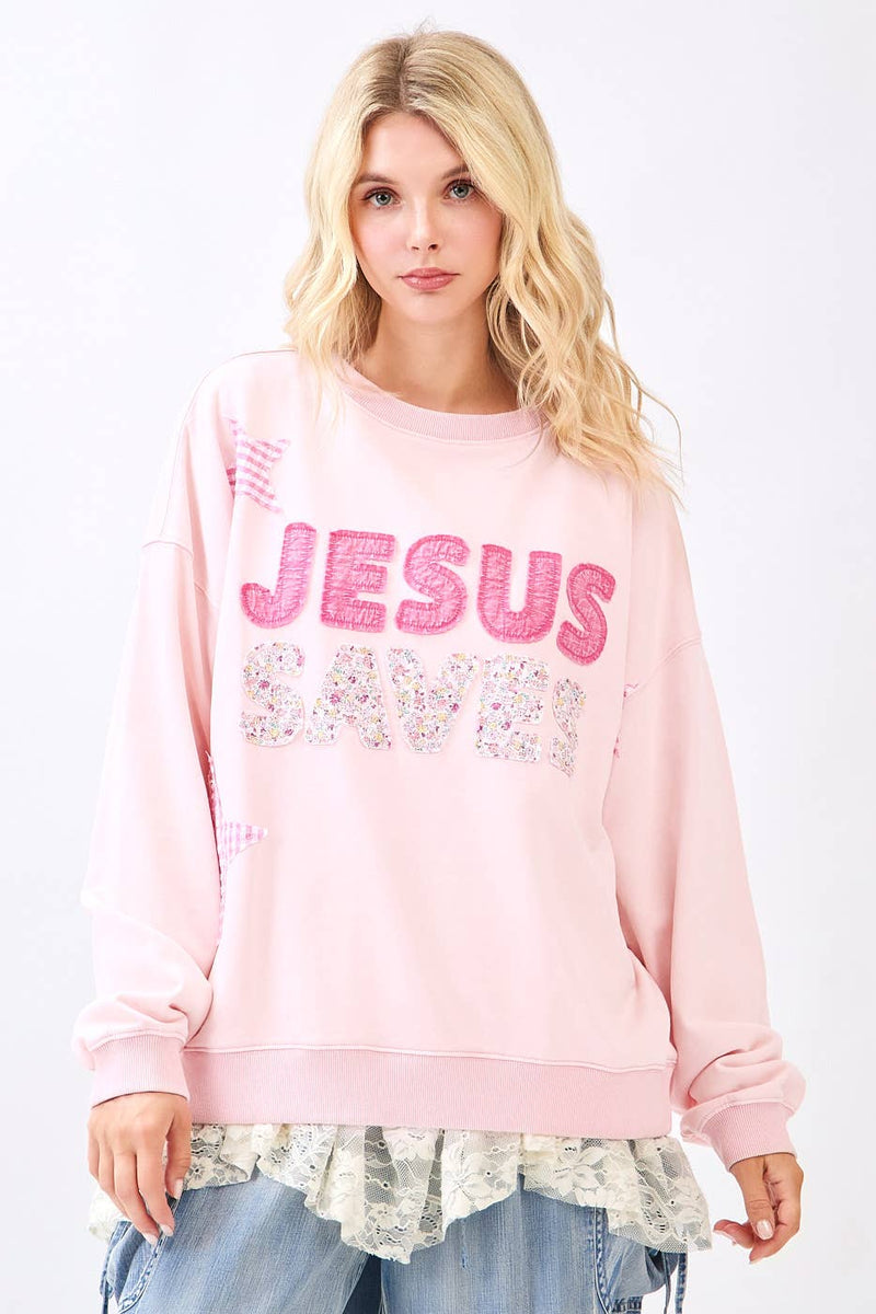 Pink Jesus Saves Patch Sweatshirt – Ella Mae's Boutique