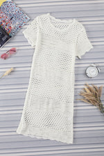 Beige Boho Crochet Beach Cover Up Dress