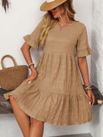 Mandy Ruffled Ruched Round Neck Half Sleeve Dress