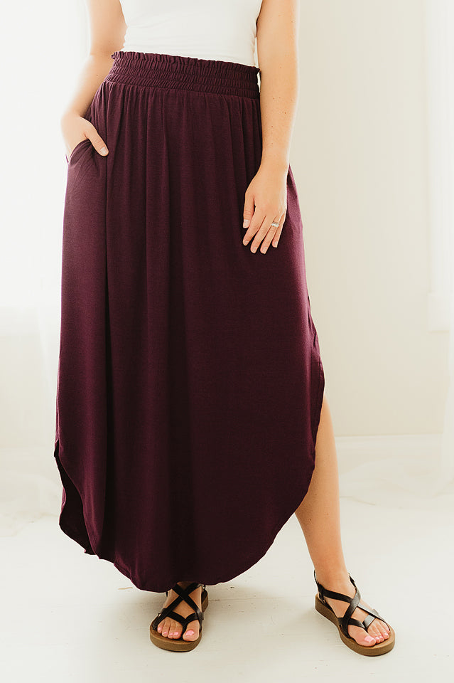 Smocked Waist Side Slit Maxi Skirt