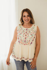 Sleeveless Floral Embroidered Top
