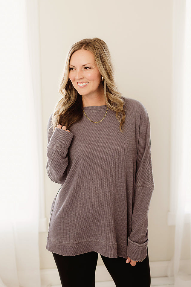 Slouchy Waffle Pullover