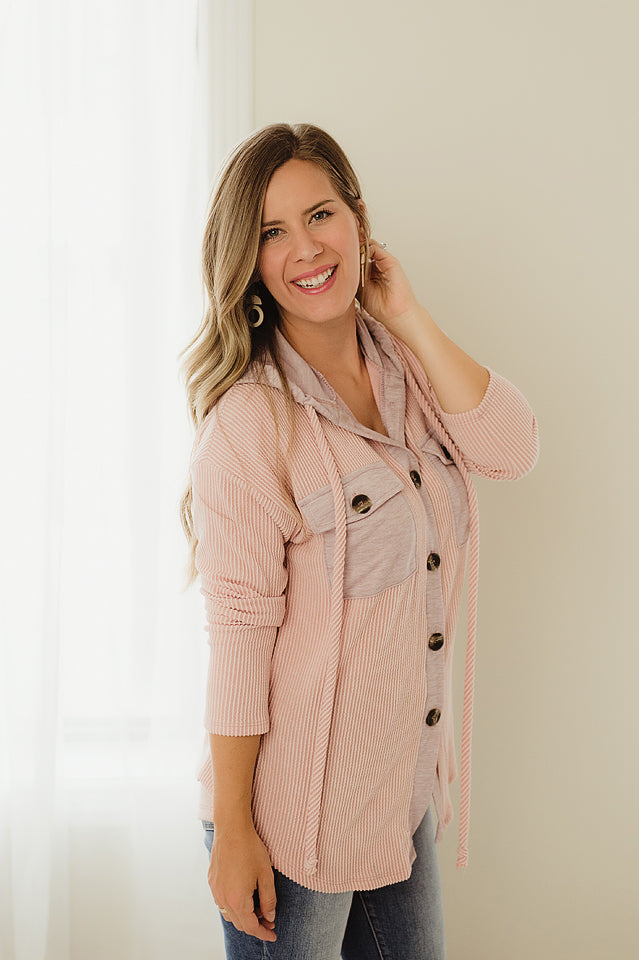 Ribbed Button Down Hoodie – Ella Mae's Boutique