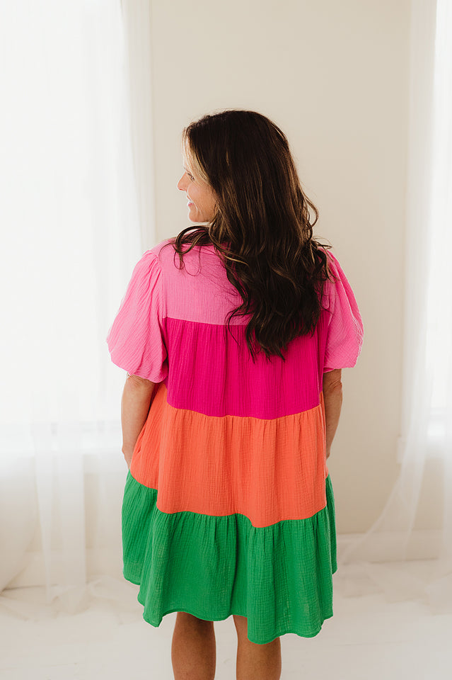 Colorblock Shirt Dress