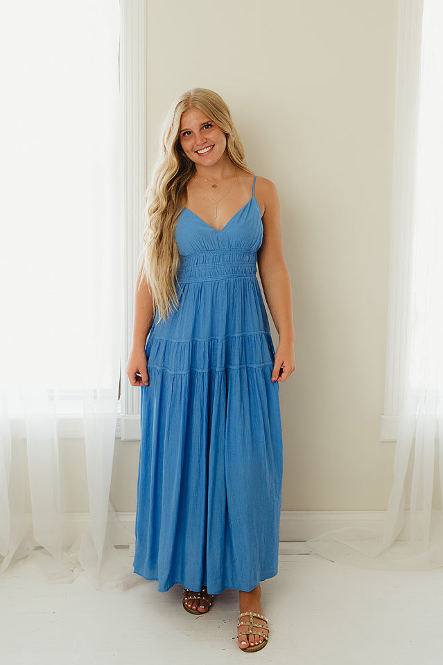 Shirred Waist Midi Dress