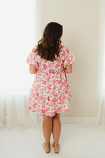 Floral Detail Textured Ruffle Dress