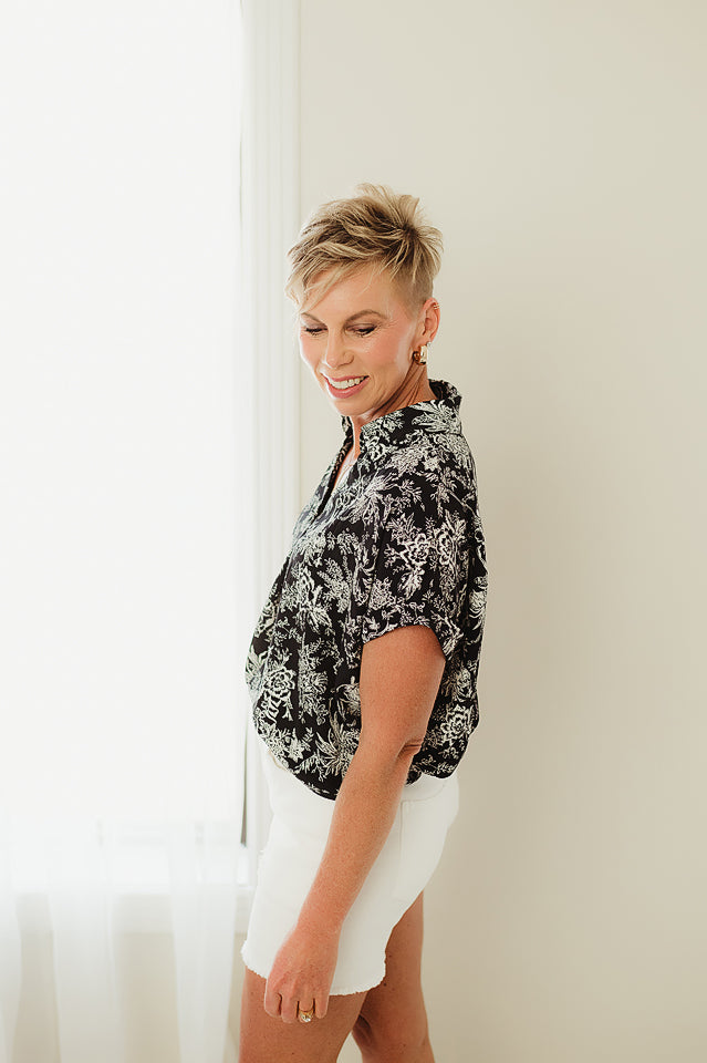 Collared Floral Print Top