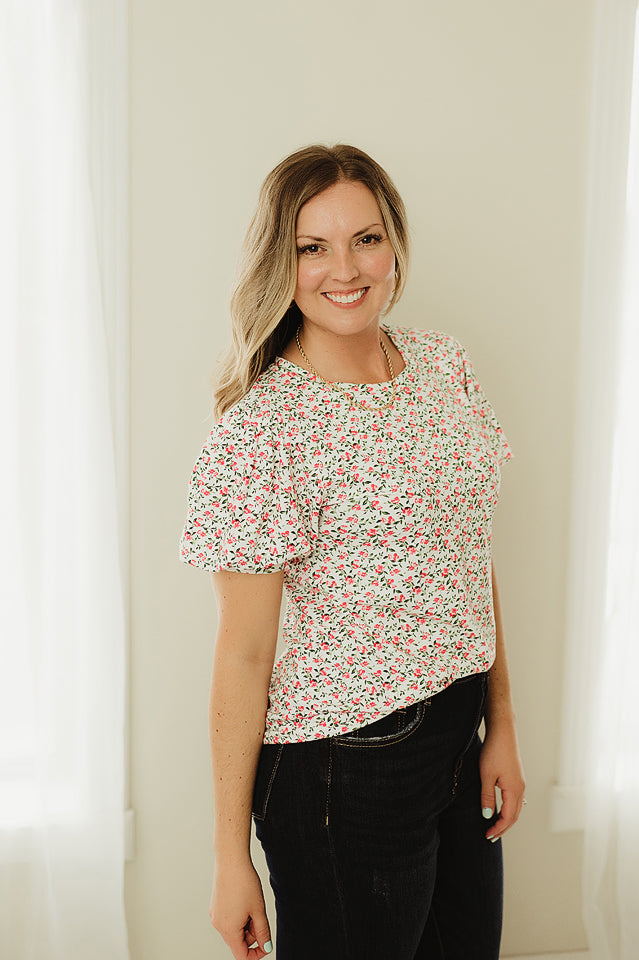 Bubble Sleeve Floral Top