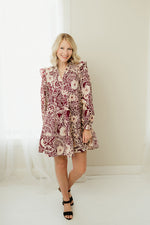 Printed Piping Detail Dress