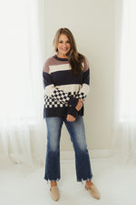 Check Stripe Mixed Sweater