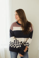 Check Stripe Mixed Sweater