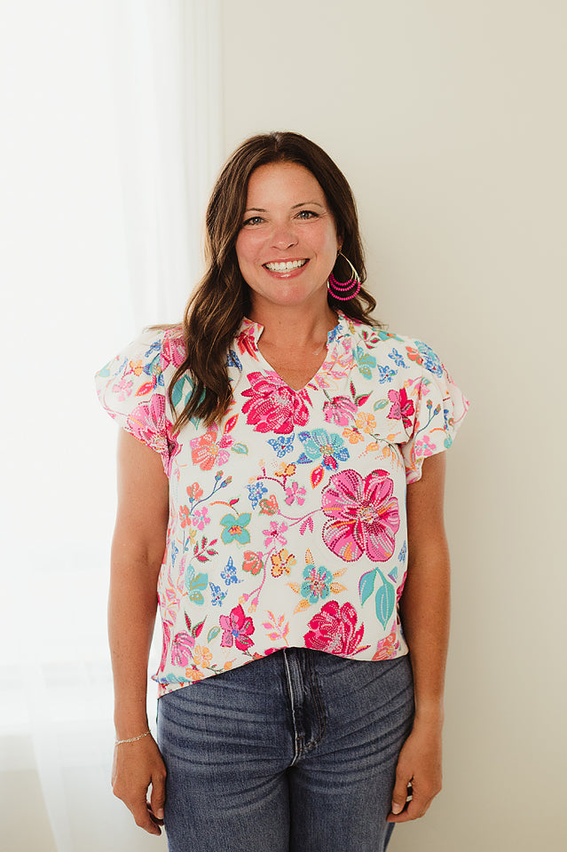 Notch Floral Blouse