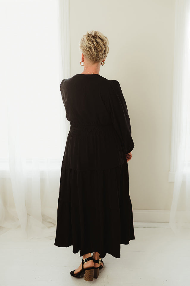 Solid Tiered Layer Midi Dress