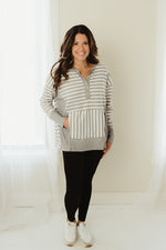 Oversized Thermal Stripe Henley Top