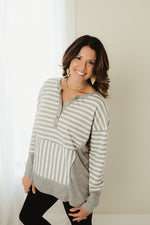 Oversized Thermal Stripe Henley Top