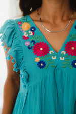 Embroidery Pom Trim Dress