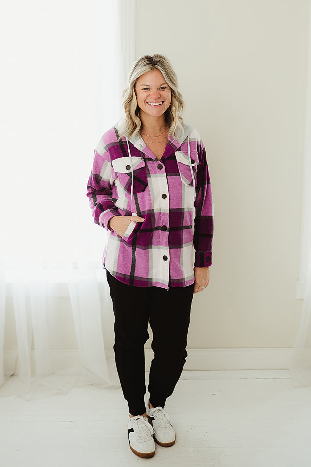 Purple Plaid Hooded Shacket