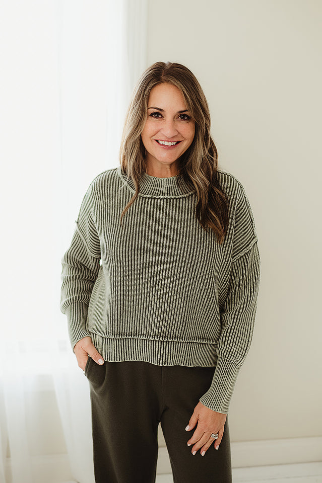 Washed Oversized Cropped Sweater