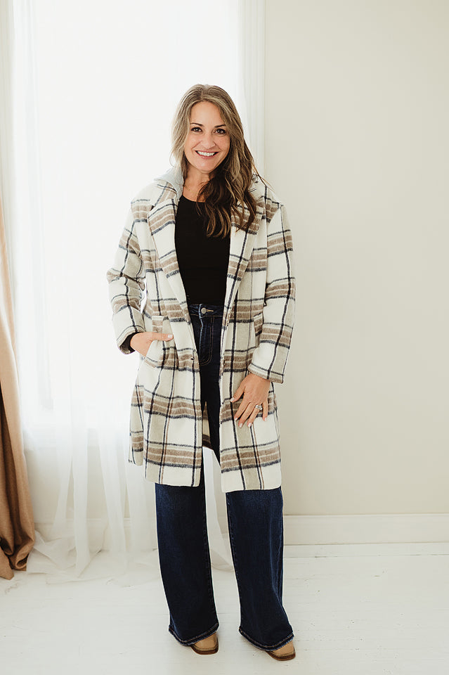 Essential Hooded Plaid Coat