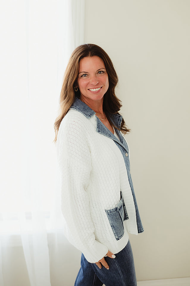 Denim Contrast Cardigan