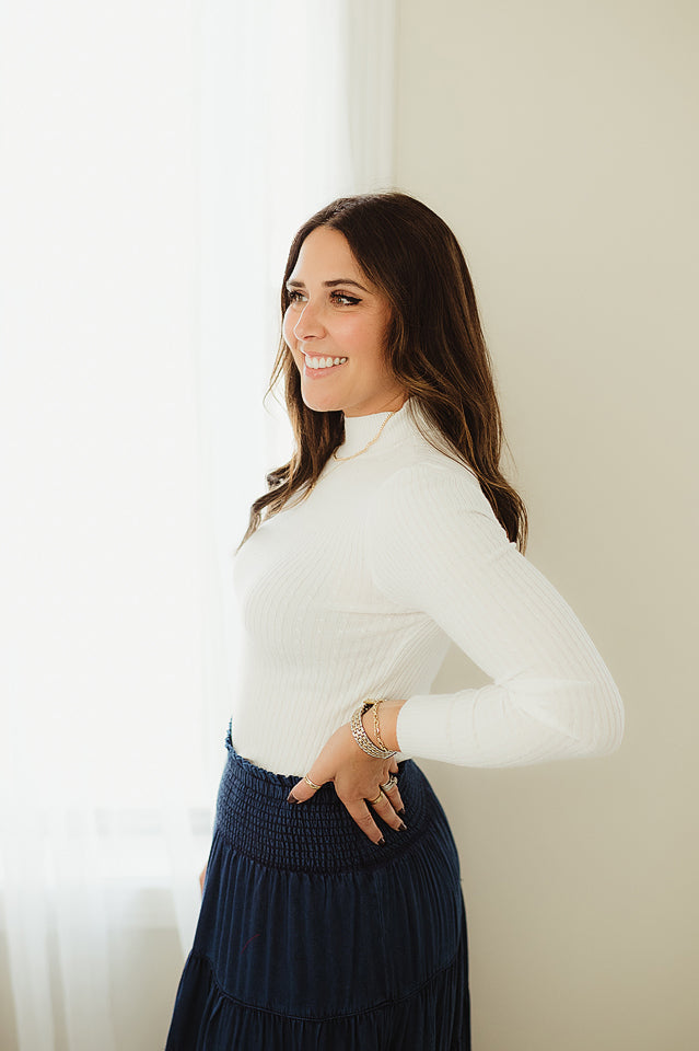 Mock Neck Rib Sweater