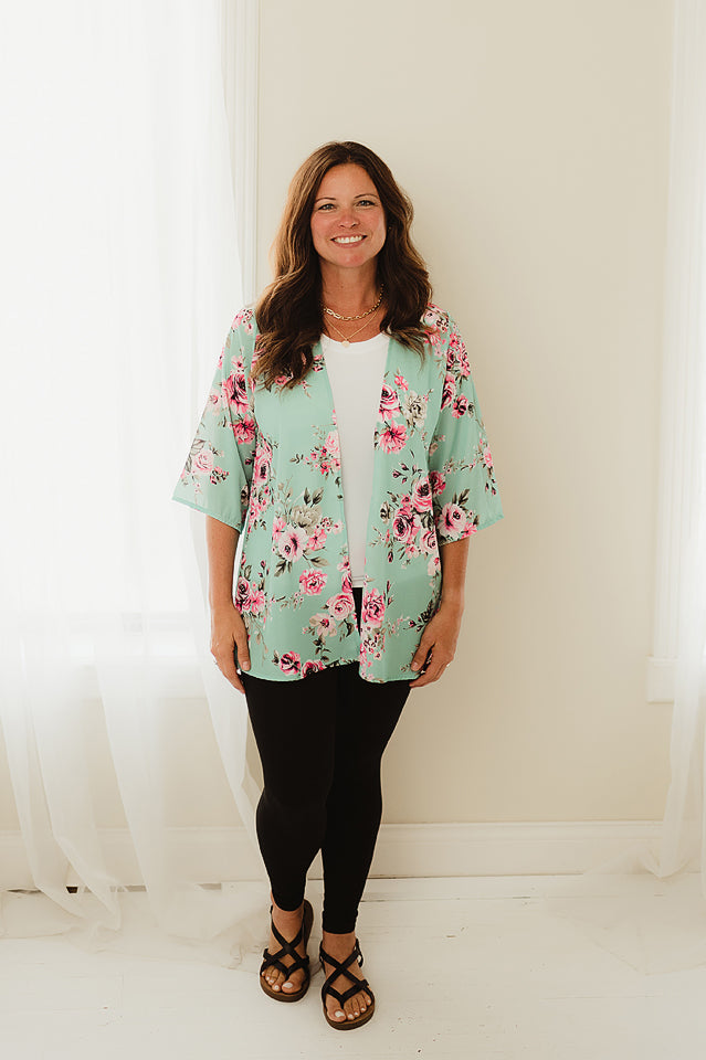 Floral Three Quarter Sleeve Kimono Ella Mae s Boutique