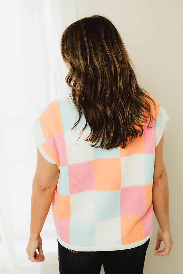 Multi Color Checker Sweater Vest