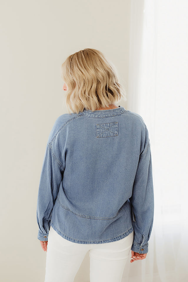 Denim Split Neck