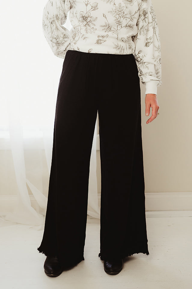 Linen Wide Leg Fray Pants