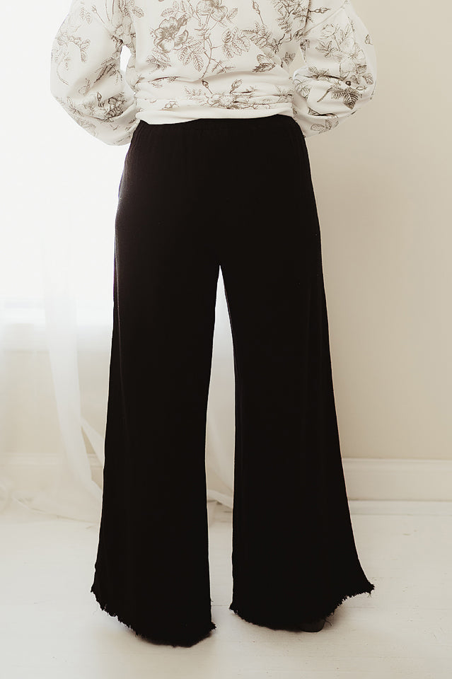 Linen Wide Leg Fray Pants