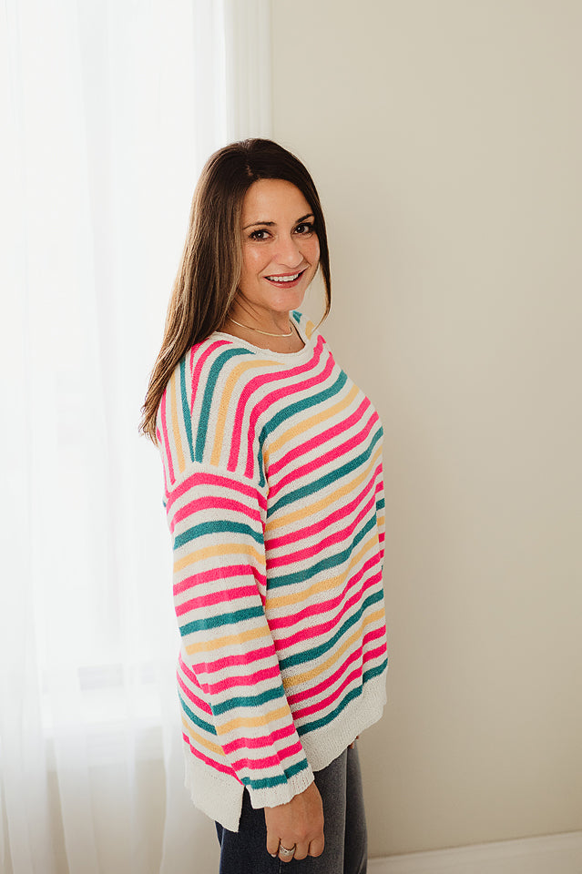 Side Slit Oversized Stripe Sweater