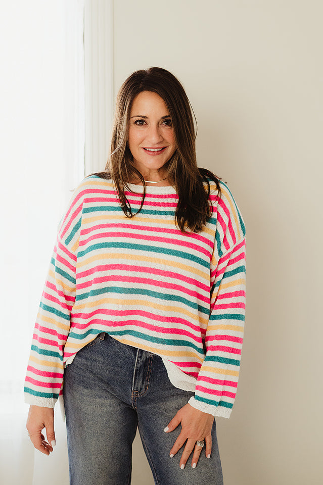 Side Slit Oversized Stripe Sweater