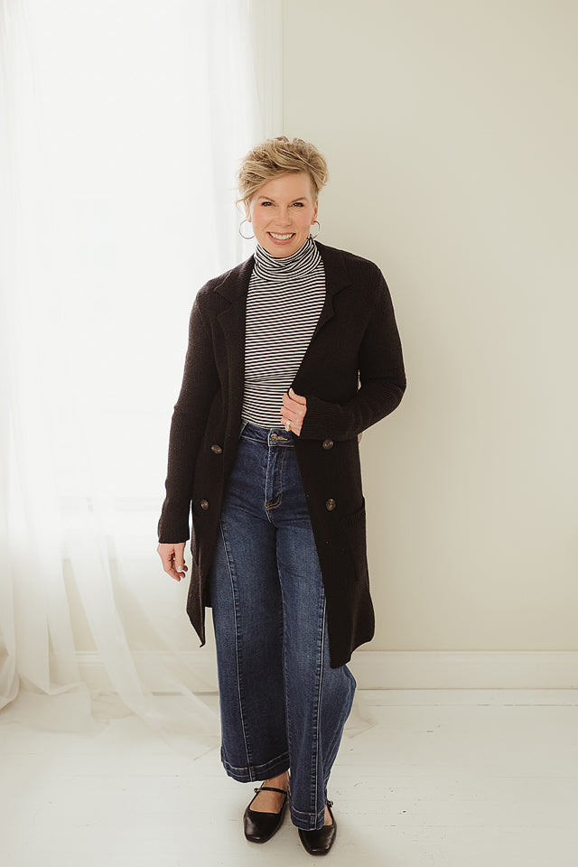 Notched Collar Sweater Jacket