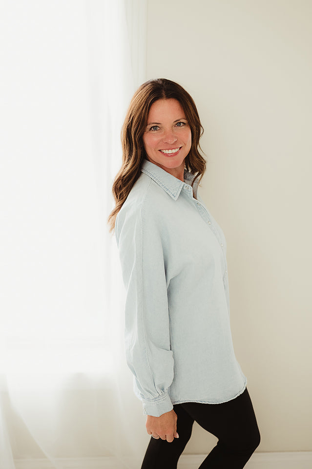 Claire Balloon Sleeve Denim Top