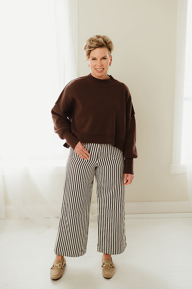 Twill Stripe Wide Leg Pants