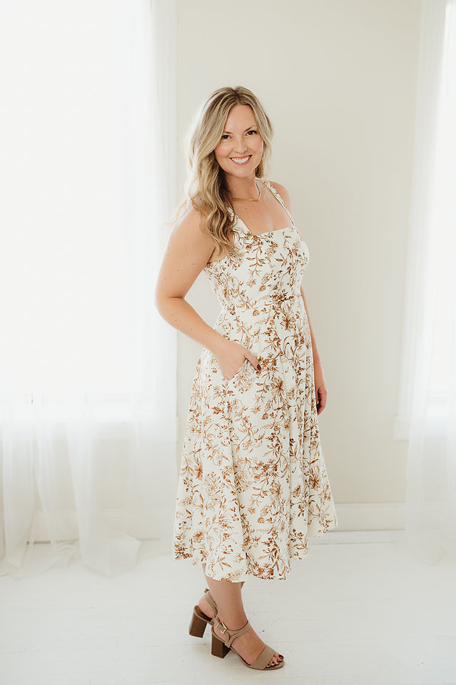 Flora Smocked-Back Midi