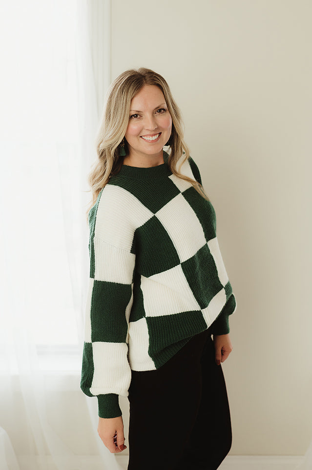 Checkered Ribbed Sweater