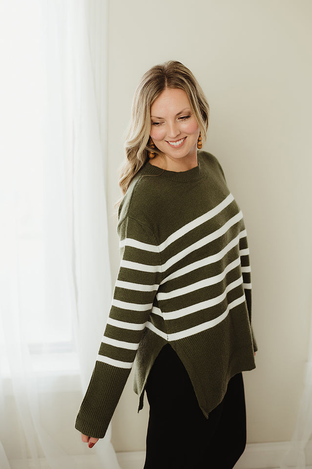 Ribbed Hem Stripe Sweater – Ella Mae's Boutique