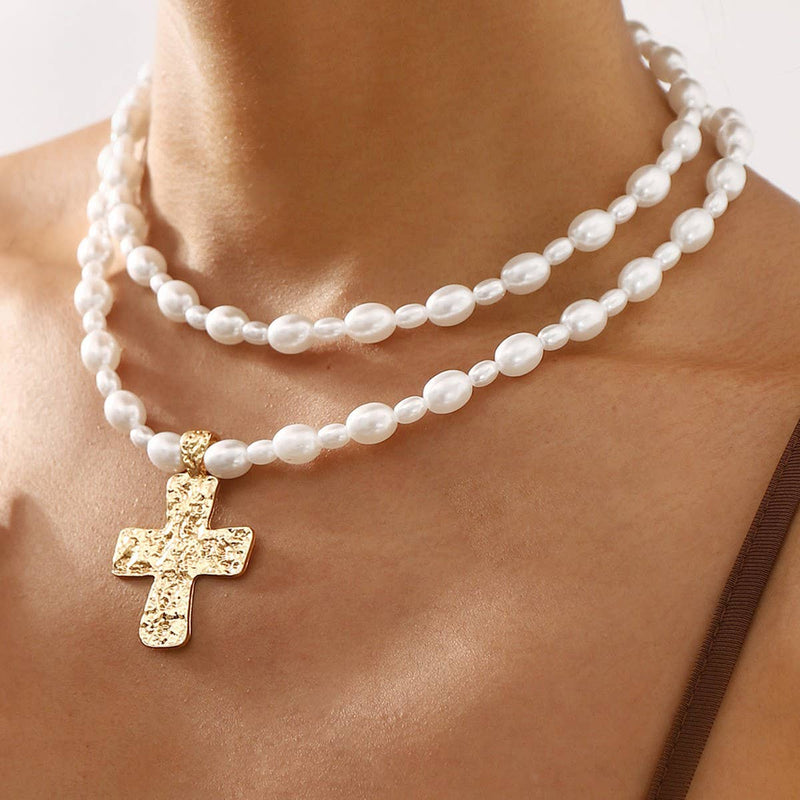Pearl Large Cross Necklace