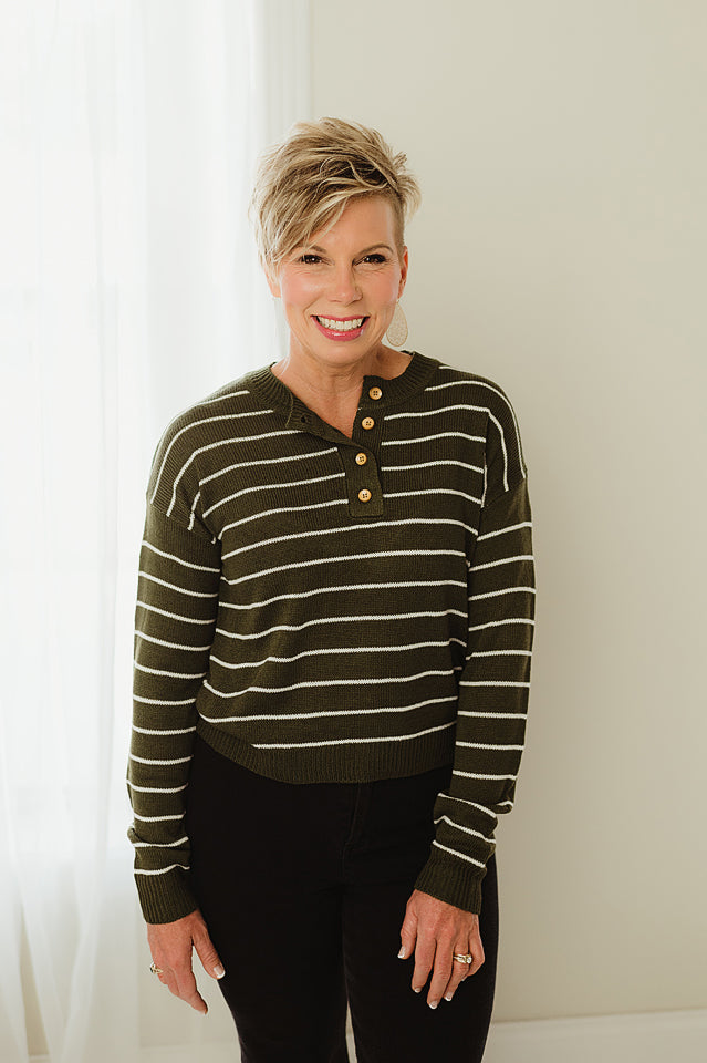 Buttoned Stripe Sweater