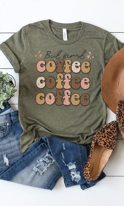 But First Coffee Hearts Detail Graphic Tee